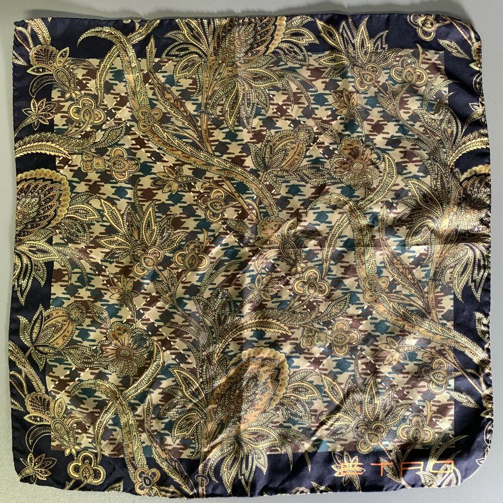ETRO Black Olive Floral Silk Pocket Square